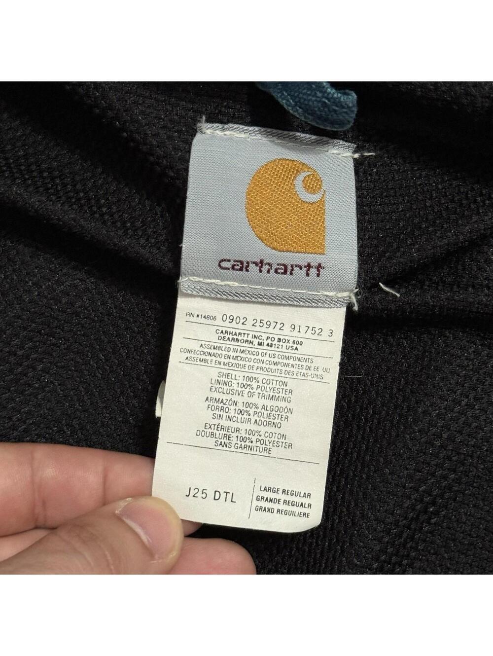 Vintage Rare Carhartt J25 DTL Dark Teal Insulated Full Zip Hooded Work Jacket L - Picture 8 of 11